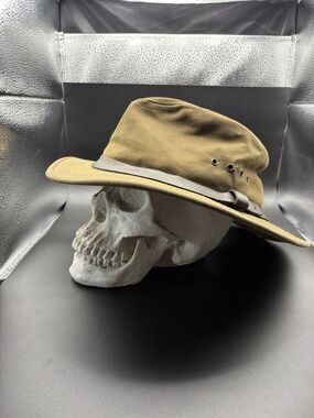 Filson Tin Cloth Packer Hat L Dark Tan Insulated Wool Ear Flap USA Waxed Fedora